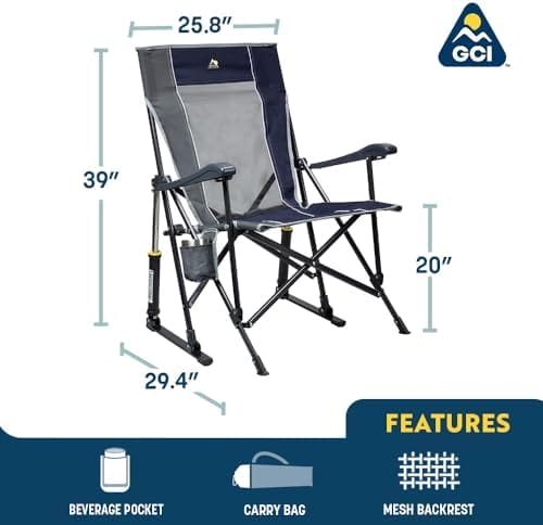 GCI OUTDOOR RoadTrip Rocker Camping Chair | Portable, Folding Rocking Chair with Solid, Durable Armrests, Drink Holder & Comfortable Extended Backrest — Indigo Blue - Image 2