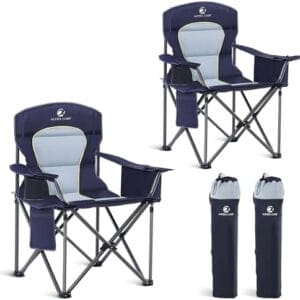 GREEN PARTY Folding Camping Chair Oversized Heavy Duty Lawn Chair with Cooler Bag, Cup Holder, Storage Pocket, Collapsible Padded Outdoor Arm Chair, Quad Lumbar