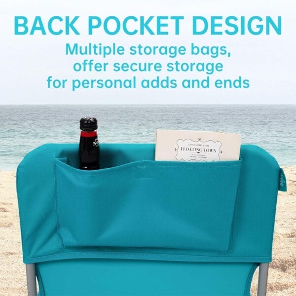 #WEJOY Folding Beach Chair for Adults, Lightweight Beach Chair with Shoulder Straps, High Back Beach Chairs with Hard Armrest, Supports 300lbs for Beach Lawn Concert - Image 5