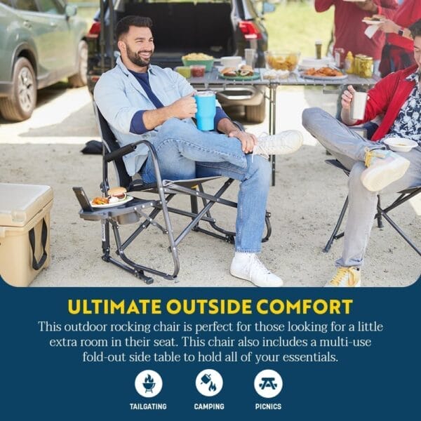 GCI OUTDOOR Freestyle Rocker XL with Side Table Camping Chair | Portable Folding Rocking Chair with Solid, Durable Armrests, Drink Holder & Comfortable Backrest — Red - Image 4