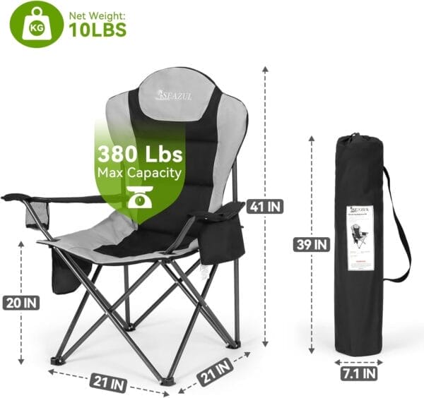 Camping Chairs 2 Pack, Camp Chair for Adults, Folding Chairs for Outside, Support 380 LBS, Portable Travel Lawn Outdoor Camping Chairs with Cup Holder & Cooler Bag, Sports Chairs for Baseball - Image 2