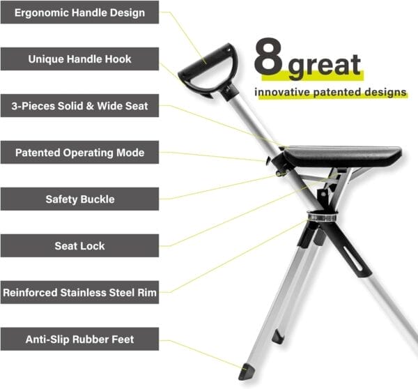 STEP2GOLD Ta-Da Chair Series 2- Portable Walking Stick, Cane with Seat, Foldable Chair, Hiking Stick, for Camping, Hiking, Lightweight Aluminum, Easy Carry, Anti-Slip - Image 4