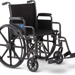 Medline Comfortable Folding Wheelchair with Swing-Back Desk-Length Arms and Swing-Away Footrests, 18”W x 16X”D Seat