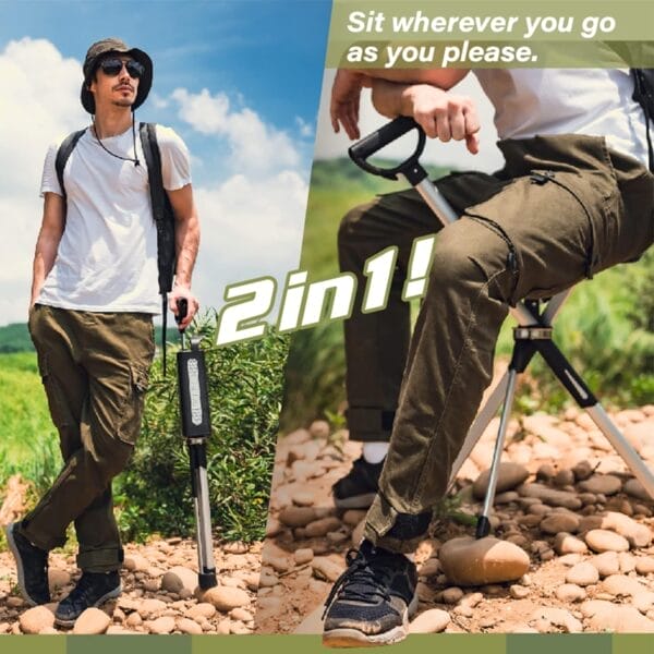 STEP2GOLD Ta-Da Chair Series 2- Portable Walking Stick, Cane with Seat, Foldable Chair, Hiking Stick, for Camping, Hiking, Lightweight Aluminum, Easy Carry, Anti-Slip - Image 2