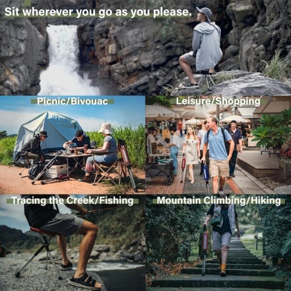 STEP2GOLD Ta-Da Chair Series 2- Portable Walking Stick, Cane with Seat, Foldable Chair, Hiking Stick, for Camping, Hiking, Lightweight Aluminum, Easy Carry, Anti-Slip - Image 5