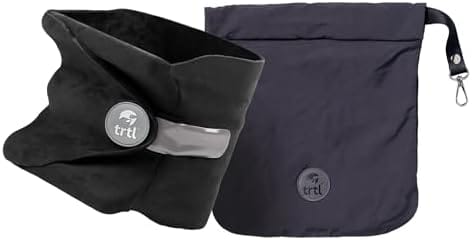 trtl Travel and Airplane Pillow - Real Sleeping Experience on Long Flights - Neck and Shoulder Support - Super-Soft, Lightweight, Easy-to-Carry, and Machine-Washable Flight Pillow - Black