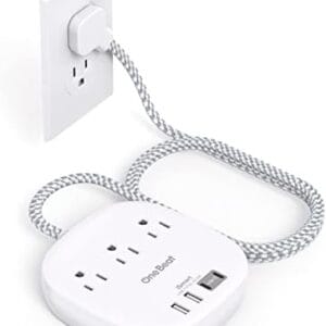 One Beat Flat Plug Power Strip, 5ft Flat Extension Cord, 3 Outlets 4 USB Ports (2 USB C) 22.5W/4.5A Desktop Charging Station Power Strip No Surge Protection, Cruise Ship Dorm Room Travel Essentials