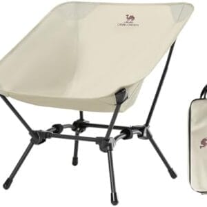 CAMEL CROWN Folding Camping Chair, Lightweight Portable Compact Lawn Chair with Side Pocket for Outdoor Travel Beach Picnic Hiking Backpacking Khaki