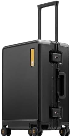 LEVEL8 Zipperless Carry On Suitcase Airline Approved with Aluminum Frame, Lightweight Hard Shell Luggage with Spinner Wheels, Metal Travel Luggage with Double Tsa Locks, 20 Inch, Black