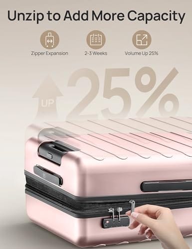 Carry On Luggage 22x14x9 Airline Approved, 20 Inch Luggage with Smooth Spinner Wheels, Expandable, Hard Shell PC Suitcase Carry-On, Lightweight Travel Luggage, TSA Approved (Pink, Rhine Max) - Image 4