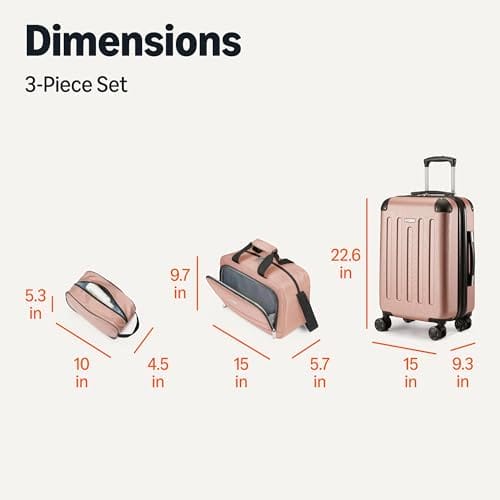 Amazon Basics 3-Piece Luggage Set, Including Carry-On Luggage (22" Expandable Hardside Suitcase With 8 Spinner Wheels), 15" Tote Bag, and 10" Compact Travel Bag, Rose Gold - Image 6