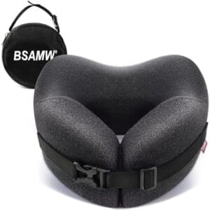 Travel Pillow Vac Compressed Memory Foam Neck Pillow Airplane,Soft and Compatible,Neck Support,Washable,Airplanes Travel Essentials Accessories for Office,Flight,Cars Breaks Sleeping(Black)