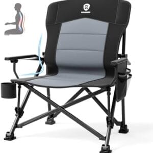 EVER ADVANCED Oversized Folding Camping Chair for Adults with Adjustable Lumbar Support, Heavy Duty Chair with Side Pockets, Portable Collapsible Quad Chair for Outside