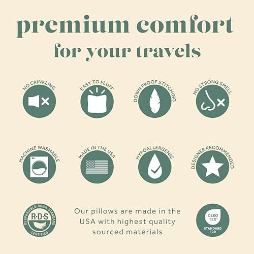 Goose Down Travel Pillow - Filled with 800 Fill Power European Goose Down, Egyptian 300 Thread Count 100% Cotton Cover for Plane car & Home - Made in USA (13" x 18") - Image 6