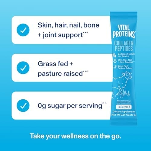 Vital Proteins Collagen Peptides Powder Supplement, Hydrolyzed Collagen Peptides Travel Pack, 20 Individual Packets - Image 5