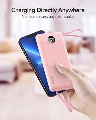 VRURC Portable Charger Power Bank, 10000mAh Travel Essentials Battery Pack, 5 Outputs 2 Inputs Slim Charging Bank Built-in Cables Cords Wires Compatible with iPhone,Samsung,Android-Pink(1 Pack) - Image 8