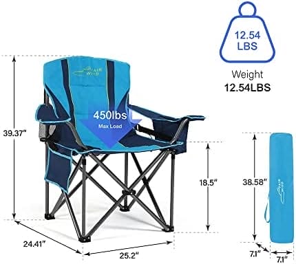 FAIR WIND Oversized Fully Padded Camping Chair with Lumbar Support, Heavy Duty Cooler Bag Fold Chair Support 450 LBS, Green - Image 3