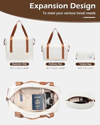 LONG VACATION 6 Piece Luggage Set Carry on Suitcase with ABS+PC hardshell, Spinner Wheels & YKK Zipper TSA Lock (WHITE-BROWN, 6 piece set) - Image 8