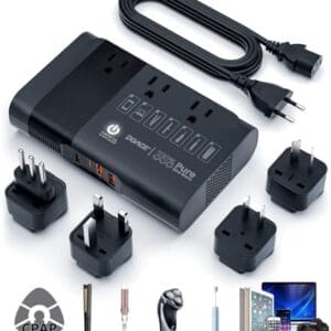 500W Pure Sine Wave Voltage Converter US to Europe, AI 220V to 110V Converter 50Hz to 60Hz Transformer for European Travel, Power Converter Adapter Combo USB-C for CPAP Hair Straightener Laptop Phone