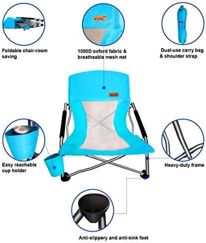 Nice C Adults Low Beach Chair, Sling, Folding, Portable, Concert, Kids, Boat, Sand Chair with Cup Holder & Carry Bag (2 Pack of Blue) - Image 6