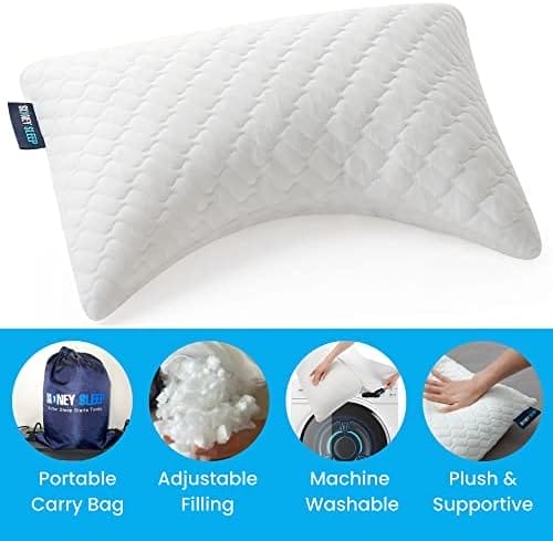 Sidney Sleep Set of 2 Mini Travel Size Neck Pillows - Knee Pillow - Back Lumbar Support - Curved Bed Pillow - 14 x 19 Inches - Adjustable Loft - Carry Backpack Included (White 2 Pack Mini) - Image 6