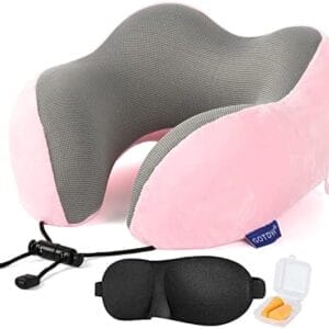 Travel Pillow,Travel Neck Pillows for Sleeping,100% Pure Memory Foam Soft Comfort & Support Pillow for Airplane/Car/Office&Home Rest Use-Pink