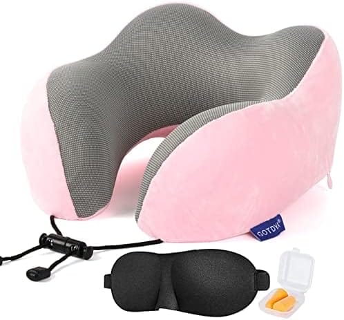 Travel Pillow,Travel Neck Pillows for Sleeping,100% Pure Memory Foam Soft Comfort & Support Pillow for Airplane/Car/Office&Home Rest Use-Pink