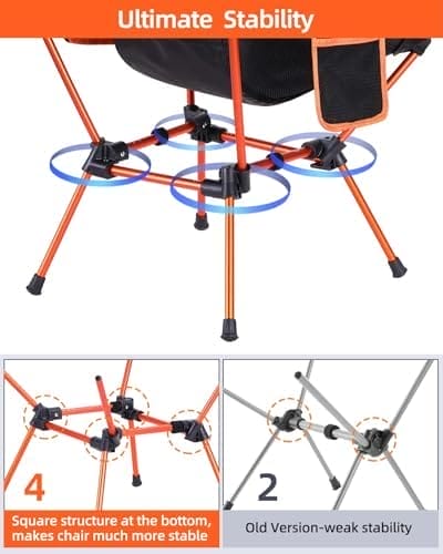 Sportneer Camping Chairs, Lightweight Outdoor Chairs with 2 Side Pockets & Storage Bag, Foldable & Portable Lawn Chairs for Camping Hiking Lawn Picnic Beach Outdoor Travel (1, Orange) - Image 5