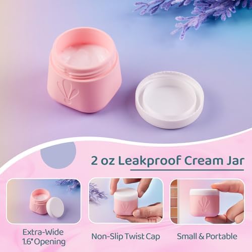 INSFIT 8 Pack Silicone Travel Bottles & Cream Jars with Toiletry Bag, 3oz Leakproof Containers & 2oz Jars with Waterproof Labels, BPA-Free Squeezable Toiletries Set for Shampoo, Lotion, Cosmetics - Image 4