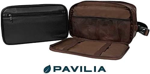 PAVILIA Toiletry Bag for Men, Travel Toiletries Bag | Water-resistant Dopp Kit, PU Leather Shaving Pouch Organizer for Accessories, Cosmetic, Hygiene, Grooming Essentials (Black) - Image 8