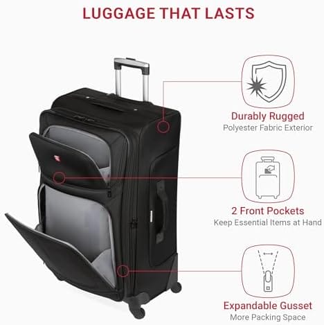 SwissGear Sion Softside Expandable Luggage, Black, Checked-Large 29-Inch - Image 3