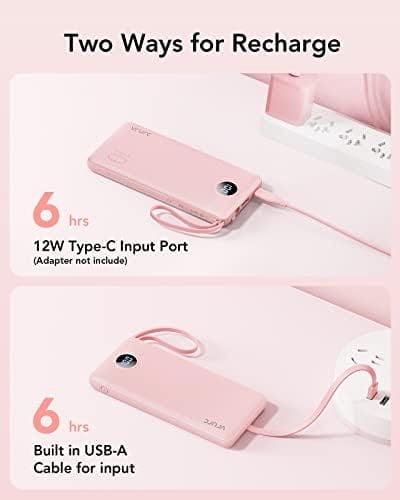 VRURC Portable Charger Power Bank, 10000mAh Travel Essentials Battery Pack, 5 Outputs 2 Inputs Slim Charging Bank Built-in Cables Cords Wires Compatible with iPhone,Samsung,Android-Pink(1 Pack) - Image 6