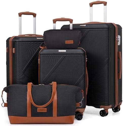 Luggage Sets 5 Piece, Suitcases With Wheels, Lightweight Travel Luggage Set With TSA Lock, ABS Hardshell Carry On Suitcase Set, Black