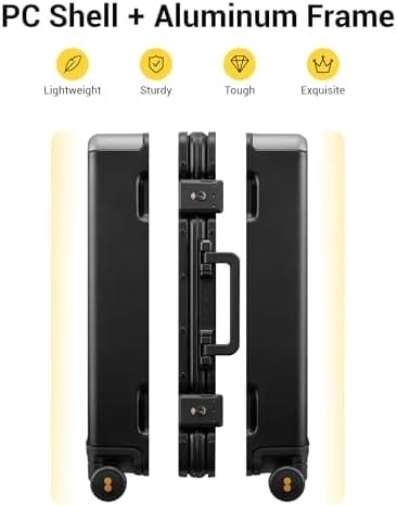 LEVEL8 Zipperless Carry On Suitcase Airline Approved with Aluminum Frame, Lightweight Hard Shell Luggage with Spinner Wheels, Metal Travel Luggage with Double Tsa Locks, 20 Inch, Black - Image 3
