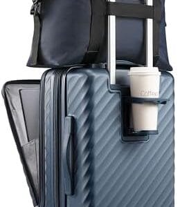 LUGGEX Carry On Luggage with Compartment and Cup Holder, Expandable PC Hard Shell Suitcase with Front Pocket (Midnight Blue, 2-Piece (20/Tote))