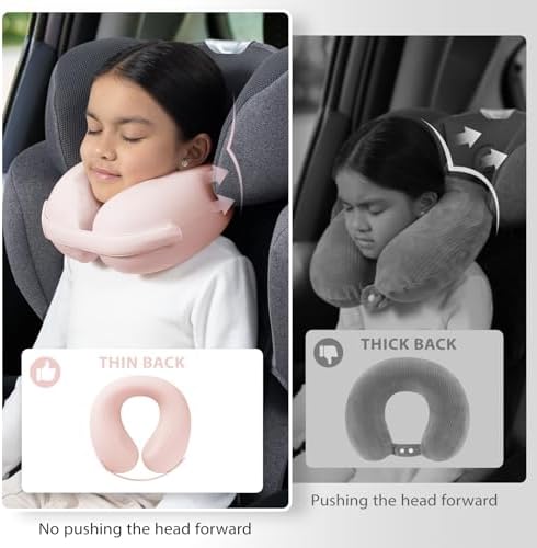 Car Pillow for Big Kids Travel Neck Pillows, Memory Foam Neck Support Travelling Pillow with Washable Cotton Pillowcases and Storage Bag, for Airplane, Train, Flight and Home Use Pink - Image 2