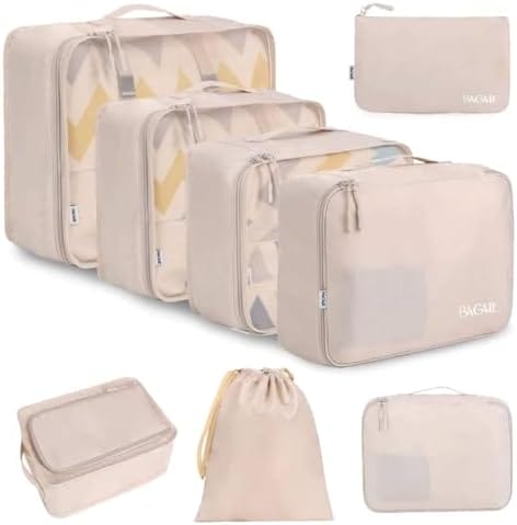 BAGAIL 8 Set Packing Cubes Luggage Organizer Bags for Travel Accessories-Cream