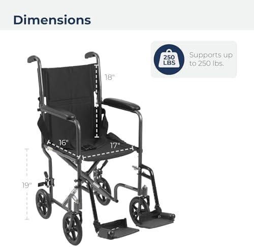 Drive Medical TR37E-SV Lightweight Folding Transport Wheelchair with Swing-Away Footrest, Silver - Image 8