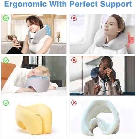 Neck Pillow Airplane, 2025 Upgraded Memory Foam Travel Pillow, Travel Essentials with 3D Eye Masks, Earplugs and Portable Drawstring Bag, Airplane Pillow for Travel, Home, Office, and Gaming - Image 7