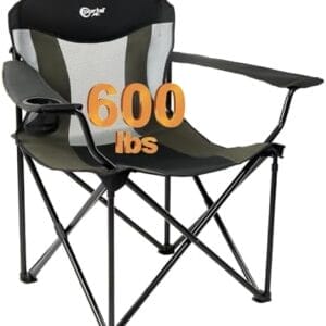 PORTAL Oversized Camping Chair Big and Tall Folding Camp Chair Portable Lawn Chairs Heavy Duty Foldable XXL Outdoor Camping Chair for Adults, Support Up to 600 lbs, Black/Grey