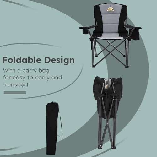 Oversized Folding Camping Chairs - 450 LBS Support Heavy Duty Camp Chair with Padded Cushion, Portable Outside Chairs with Carry Bag，Cooler, Cup Holder for Outdoor, Lawn, Sports - Black - Image 7