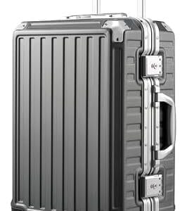 LUGGEX Zipperless Luggage with Spinner Wheels, Polycarbonate Aluminum Hard Shell Suitcase, Carry On 20 Inch, Charcoal Metallic