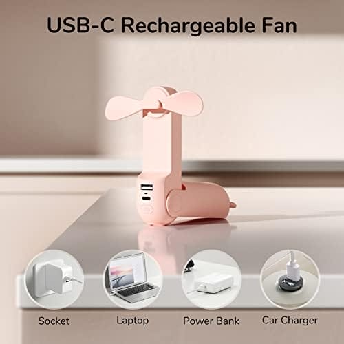 JISULIFE Handheld Mini Fan, 3 IN 1 USB Rechargeable Portable Fan [12-19 Working Hours] with Power Bank, Flashlight, Pocket Design for Travel/Summer/Concerts/Lash, Gifts for Women (Pink) - Image 5