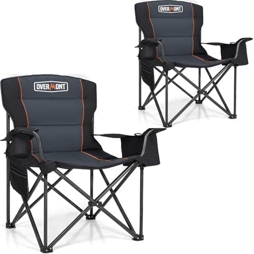 Overmont Oversized Folding Camping Chair - 450lbs Support with Padded Cushion Cooler Pockets - Heavy Duty Collapsible Chairs for Sports Garden Beach Fishing