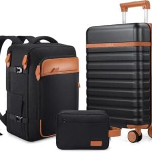 Luggage Sets 3 Piece, Carry On Luggage 20 Inch With Spinner Wheels,PC Hardside Suitcase Set with TSA Lock,Durable Carry On Suitcase With Travel Backpack for Men (Black, 3 piece set (20inch))