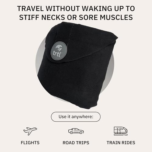 trtl Travel and Airplane Pillow - Real Sleeping Experience on Long Flights - Neck and Shoulder Support - Super-Soft, Lightweight, Easy-to-Carry, and Machine-Washable Flight Pillow - Black - Image 3