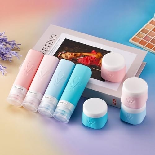 INSFIT 8 Pack Silicone Travel Bottles & Cream Jars with Toiletry Bag, 3oz Leakproof Containers & 2oz Jars with Waterproof Labels, BPA-Free Squeezable Toiletries Set for Shampoo, Lotion, Cosmetics - Image 5