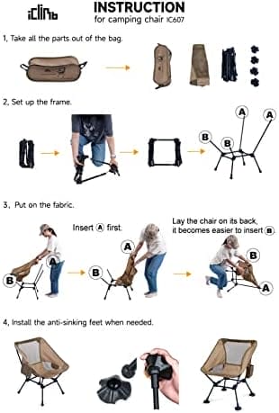 iClimb Ultralight Compact Camping Folding Beach Chair with Anti-Sinking Large Feet - Image 8