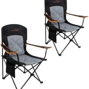 FAIR WIND 2 Pack Oversized Fully Padded Camping Chair Heavy Duty Quad Fold Arm Chair Support 350 LBS with Cup Holder, Collapsible Lumbar Back Chair Portable for Outdoor, Black