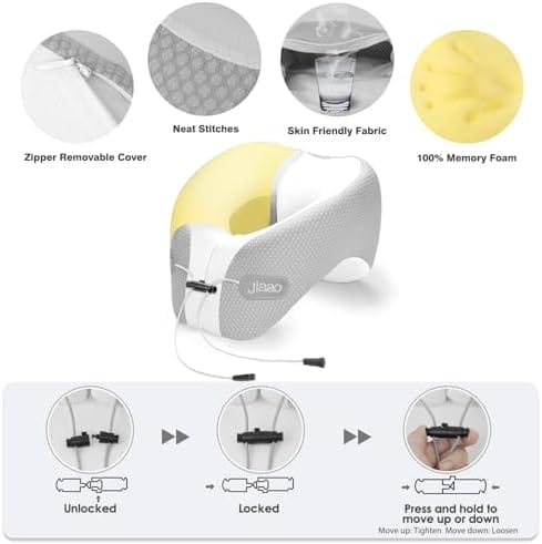Neck Pillow Airplane, 2025 Upgraded Memory Foam Travel Pillow, Travel Essentials with 3D Eye Masks, Earplugs and Portable Drawstring Bag, Airplane Pillow for Travel, Home, Office, and Gaming - Image 5